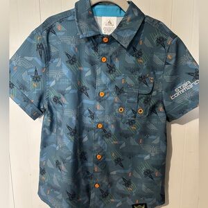 Disney Buzz Light Year Blue Star Command Button Down Shirt
